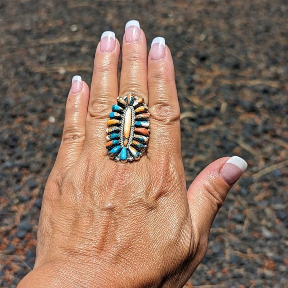 Navajo Ring‎ Compressed Slab Mohave Turquoise Cluster Native American Sz 8.25*** - Picture 5 of 8